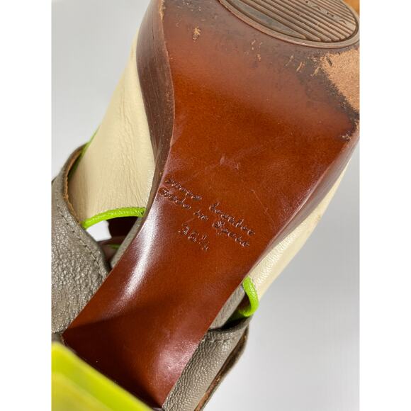 CHIE MIHARA Peep Toe Platform Heels Size 6 Leather Colorblock Wood Heel Retro - Picture 11 of 12